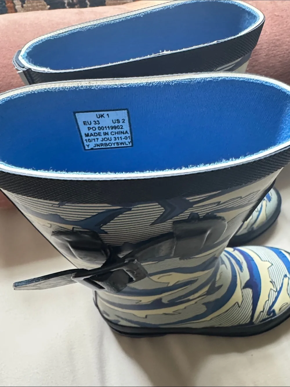 Joules Kids Blue and Cream Shark Print Rain Boots